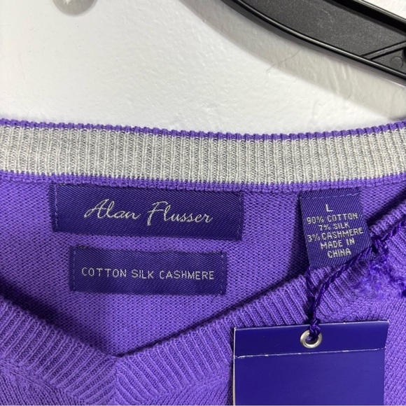 Alan Flusser Men's V Neck Pullover Sweater Purple Large Cotton Silk Cashmere NWT - Picture 2 of 8